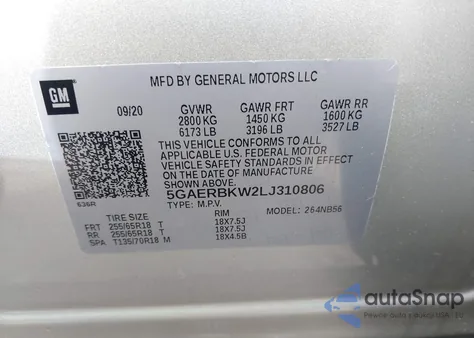 2020 Buick Enclave Essence из США, поврежденный, VIN 5GAERBKW2LJ310806